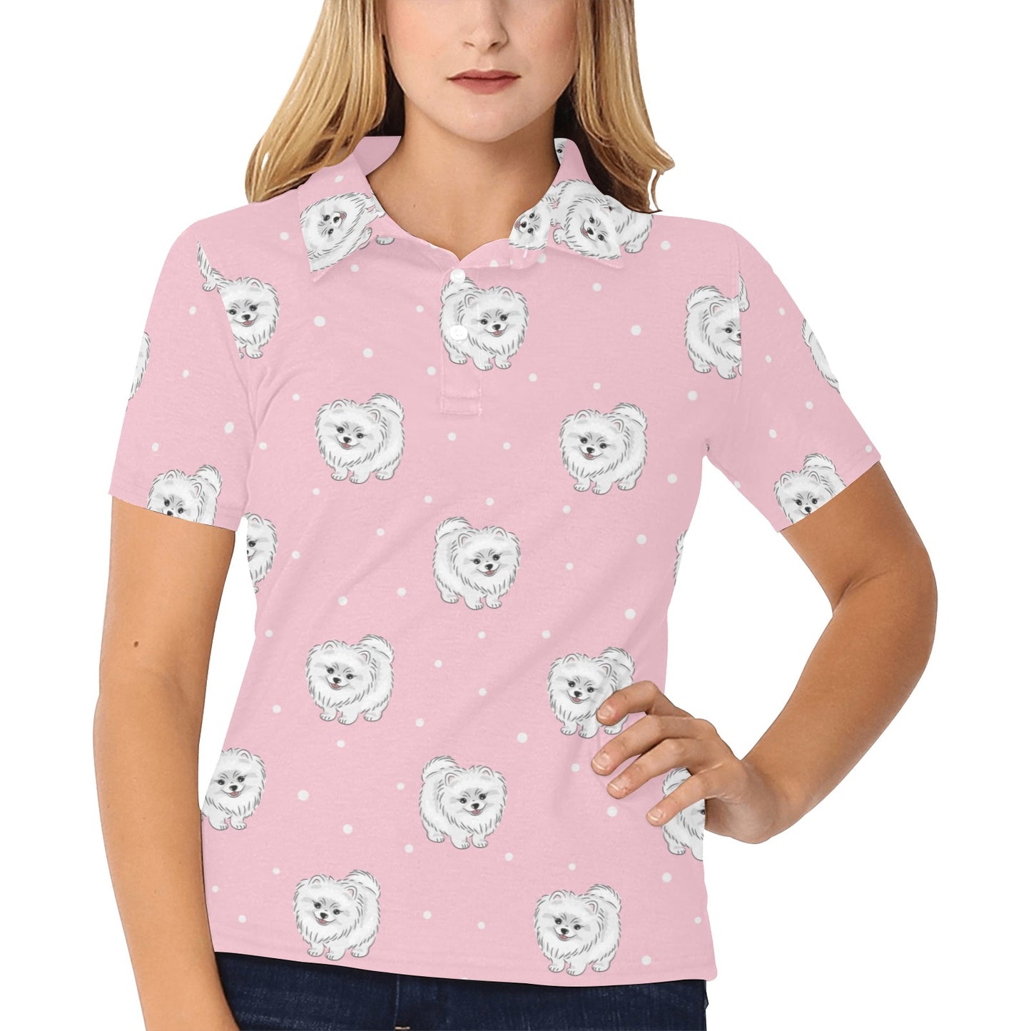 Pomeranians Pattern Print Design A02 Women's Polo Shirt