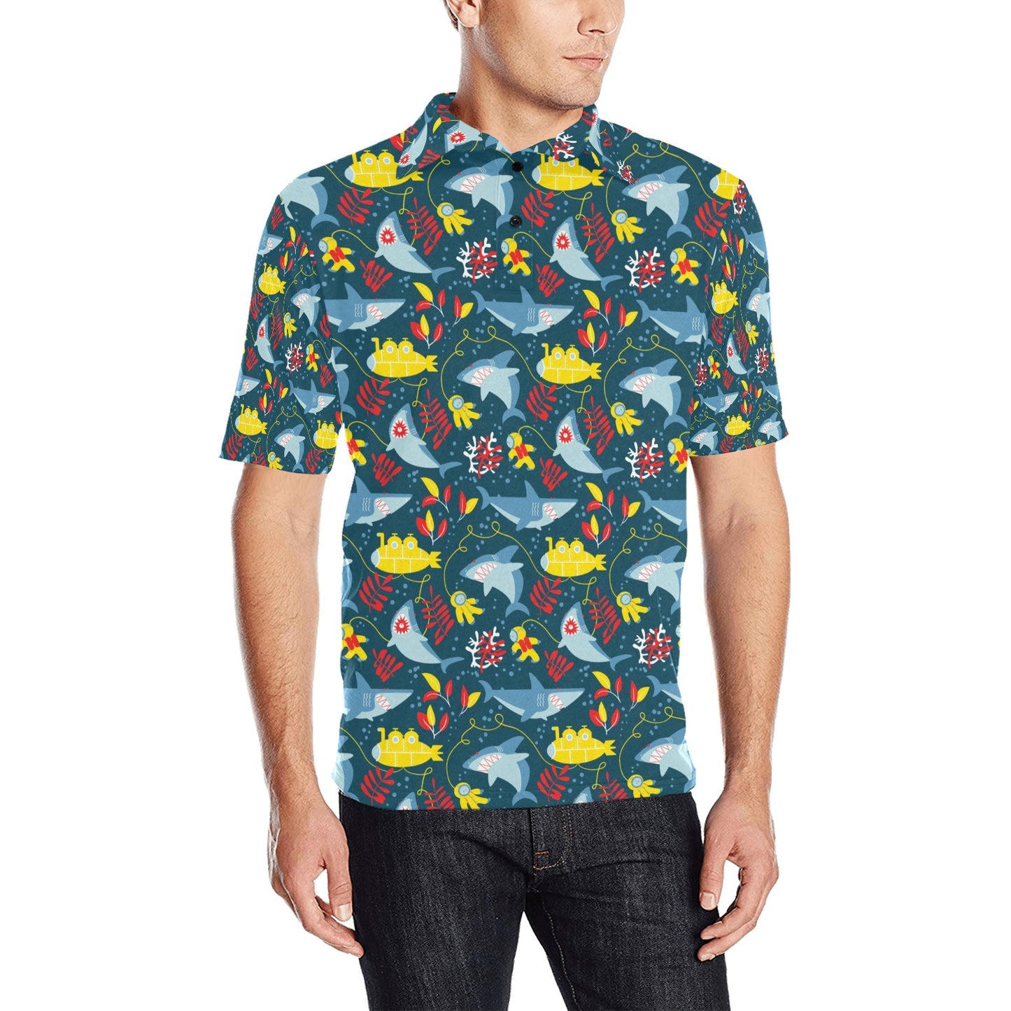 Scuba With Sharks Print Design LKS303 Men Polo Shirt
