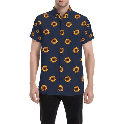 Sunflower Print Design LKS304 Men Short Sleeve Button Up Shirt