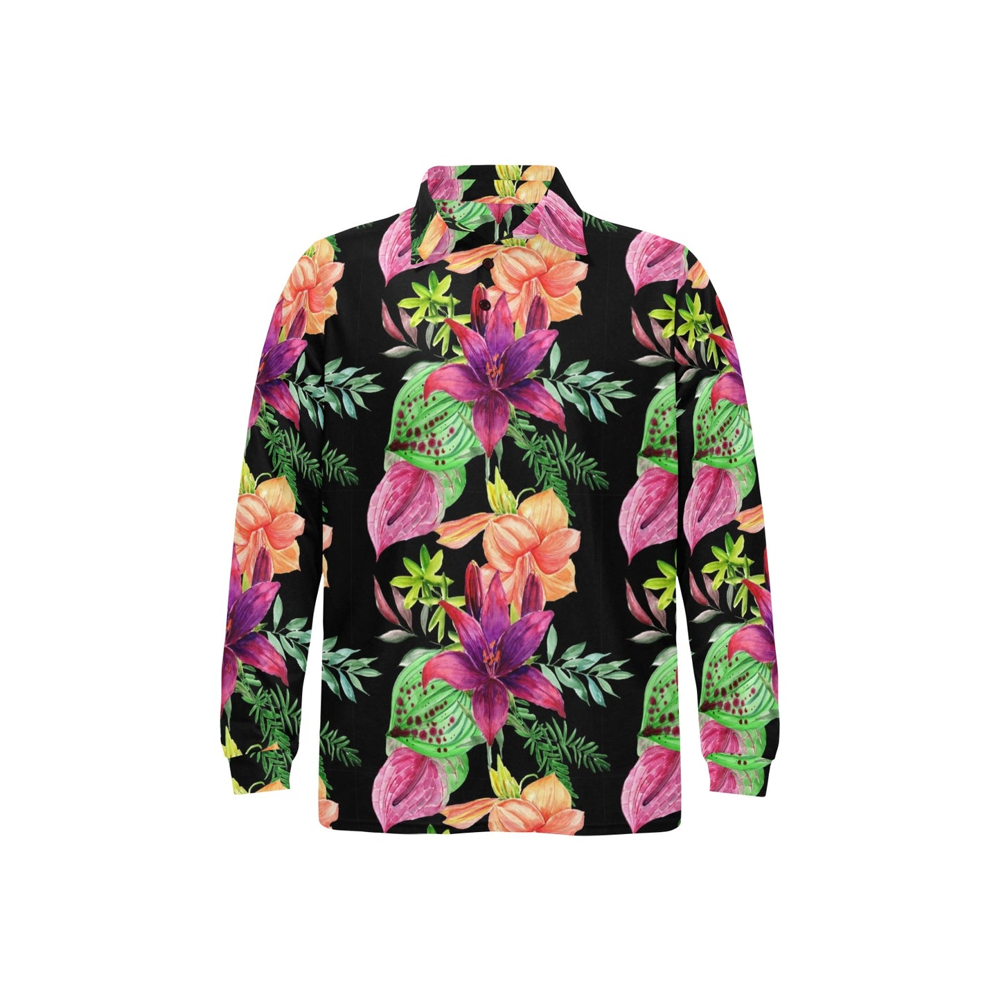 Amaryllis Pattern Print Design AL09 Long Sleeve Polo Shirt For Men's