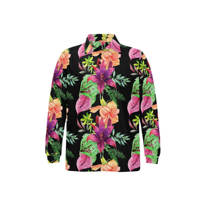 Amaryllis Pattern Print Design AL09 Long Sleeve Polo Shirt For Men's