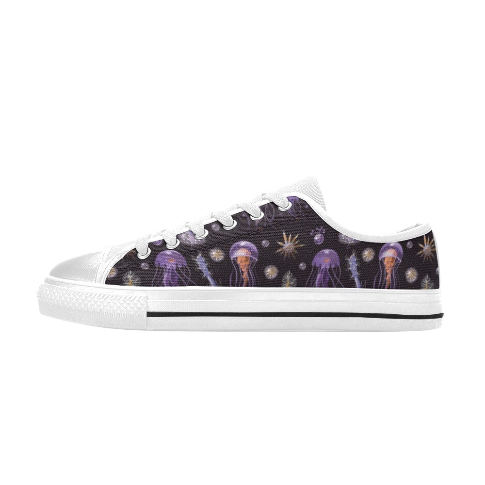 Seaweed With Jelly Fish Print Design LKS305 Women's White Low Top Shoes