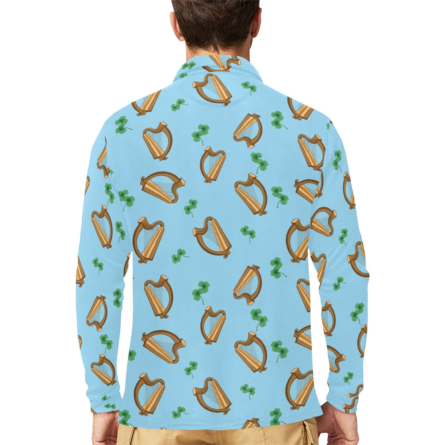 Harp Pattern Print Design 01 Long Sleeve Polo Shirt For Men's