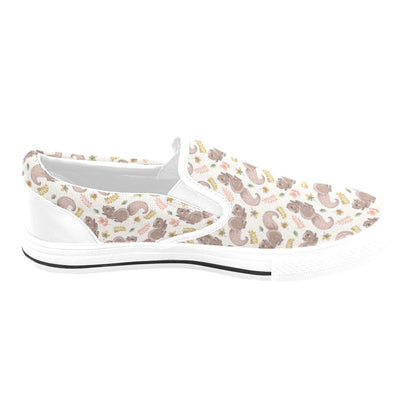 Squirrel Print Design LKS307 White Slip Ons Canvas Women's Shoes