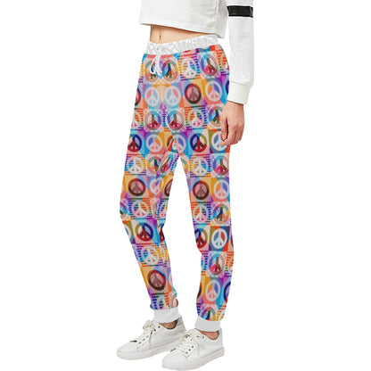 Peace Sign Patchwork Design Print Unisex Sweatpants