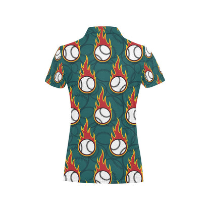 Baseball Fire Print Pattern Women's Polo Shirt