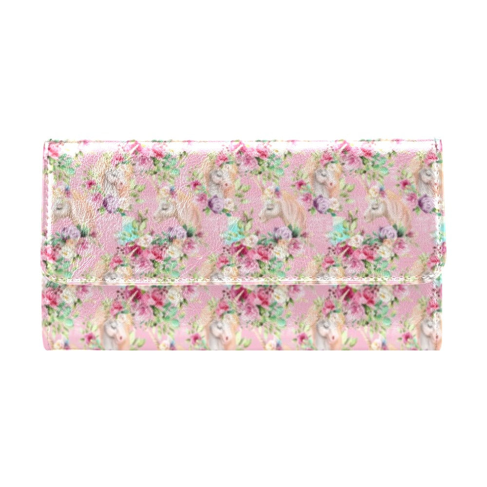 Unicorn Princess with Rose Women's Trifold Wallet