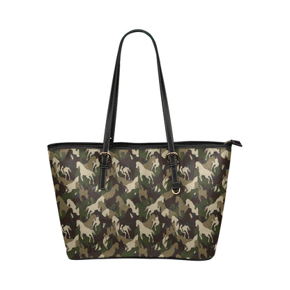 Horse Camo Themed Design Print Leather Tote Bag