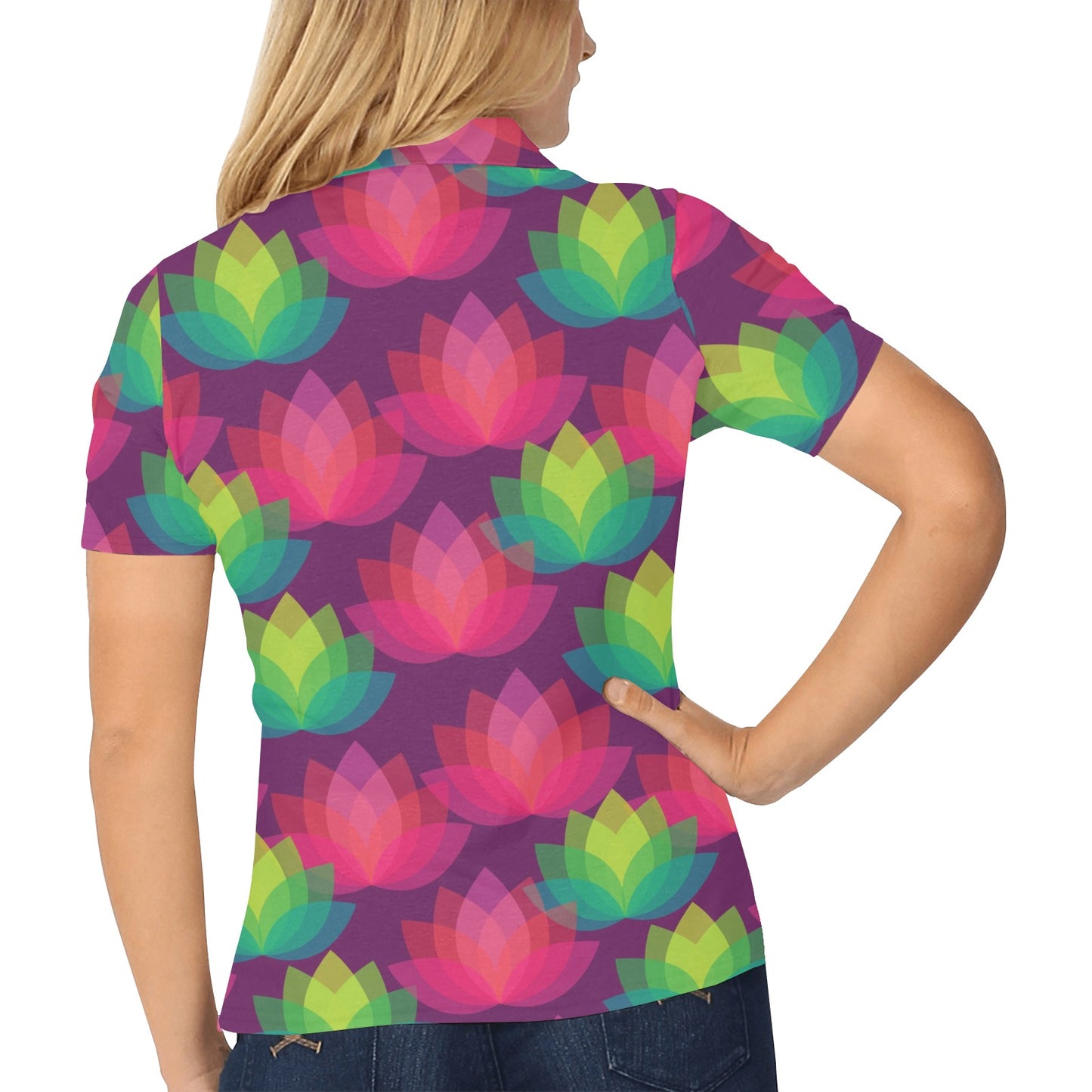 Lotus Pattern Print Design 02 Women's Polo Shirt