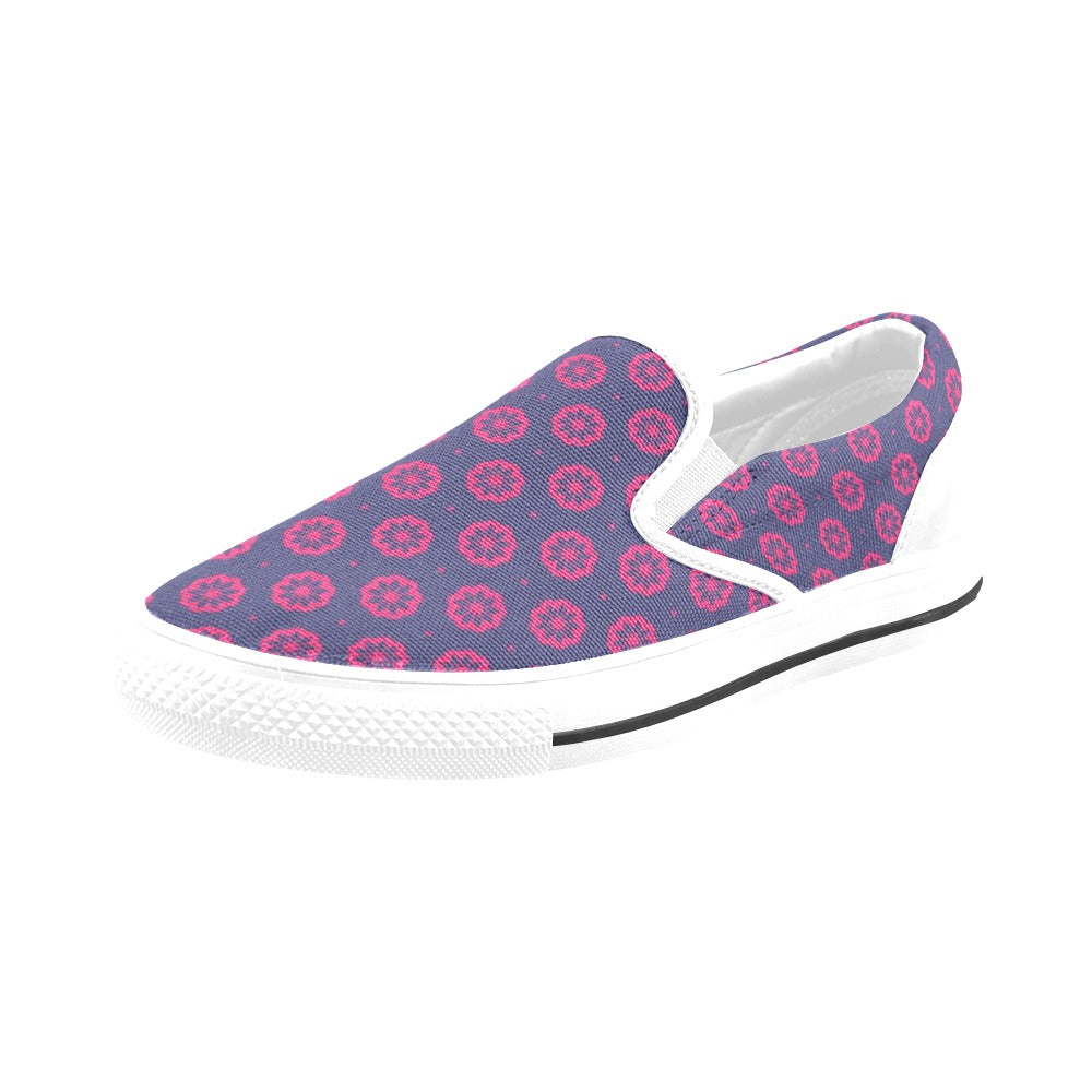 Water Lily Print Design LKS301 White Slip Ons Canvas Women's Shoes