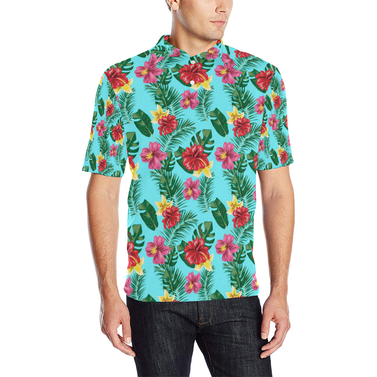 Hibiscus Hawaiian Flower Men Polo Shirt