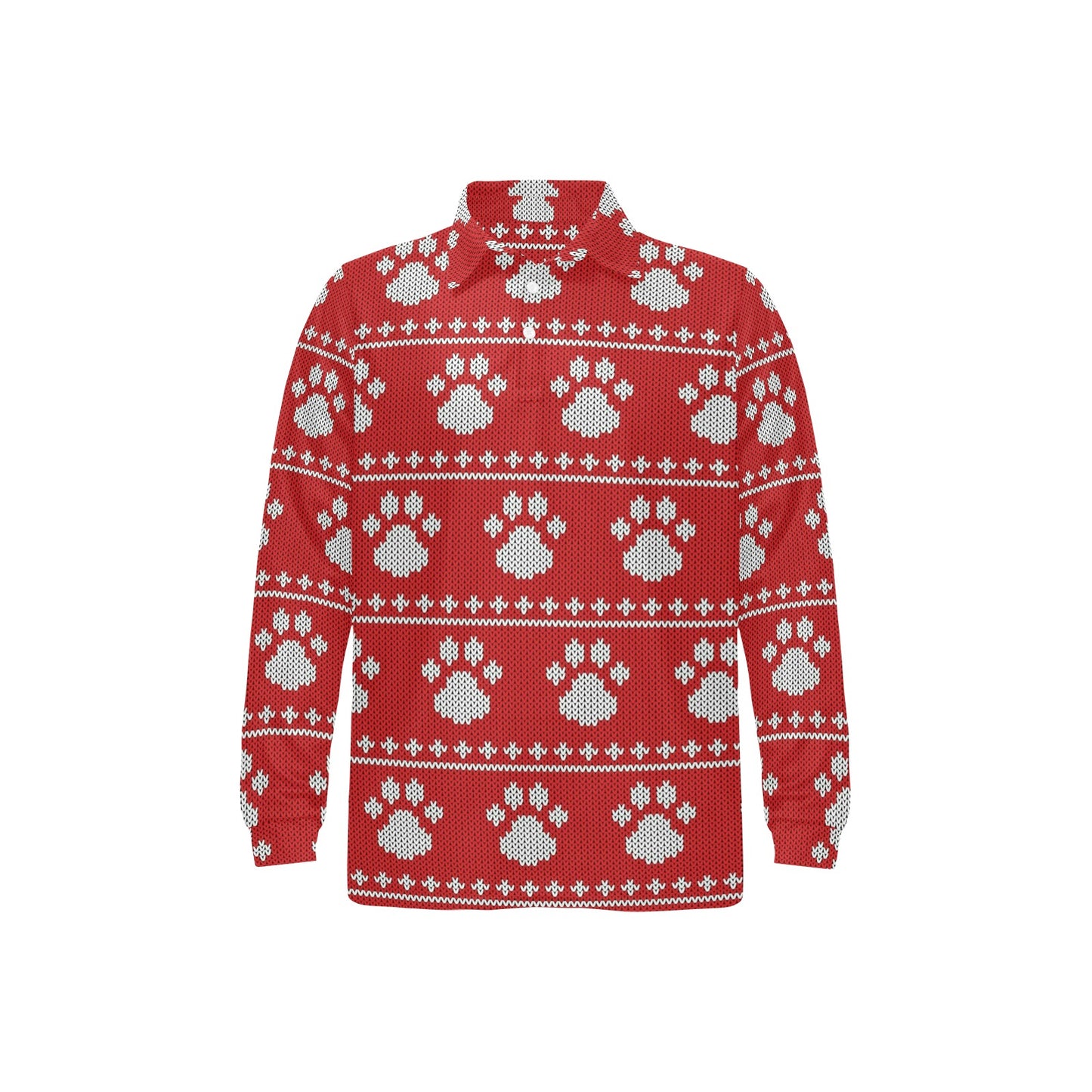 Knit Paw Pattern Print Design 03 Long Sleeve Polo Shirt For Men's