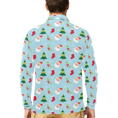 Santa Themed Print Design LKS301 Long Sleeve Polo Shirt For Men's