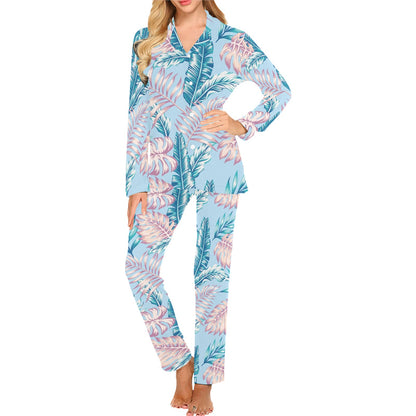 Tropical Flower Pattern Print Design TF01 Women's Long Pajama Set