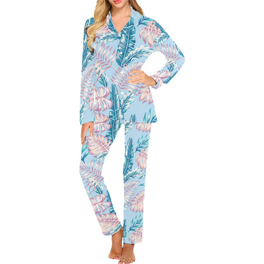 Tropical Flower Pattern Print Design TF01 Women's Long Pajama Set