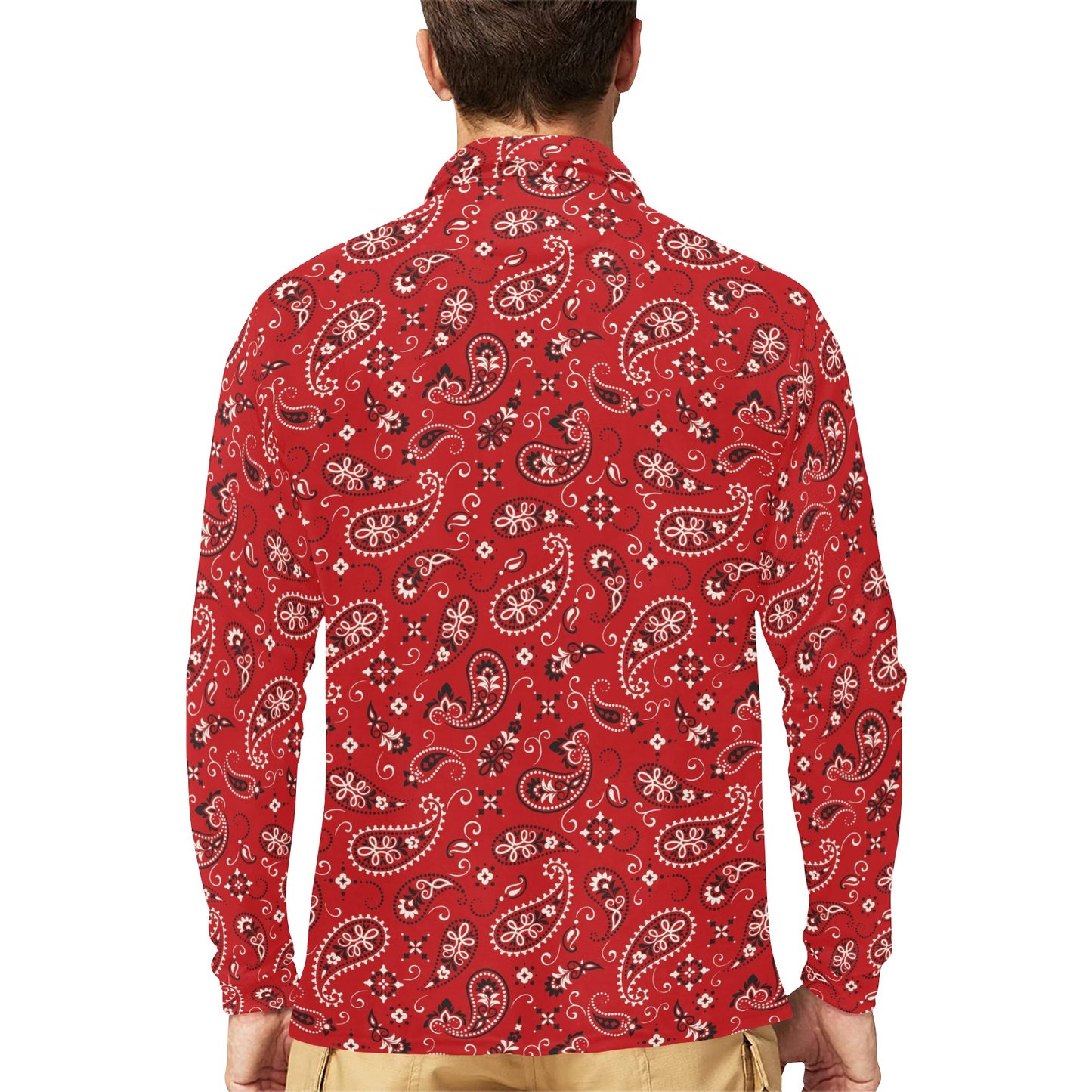 Bandana Paisley Red Print Design LKS3011 Long Sleeve Polo Shirt For Men's