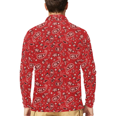 Bandana Paisley Red Print Design LKS3011 Long Sleeve Polo Shirt For Men's
