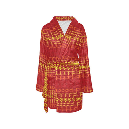 Southwest Red Gold Design Themed Print Women's Fleece Robe