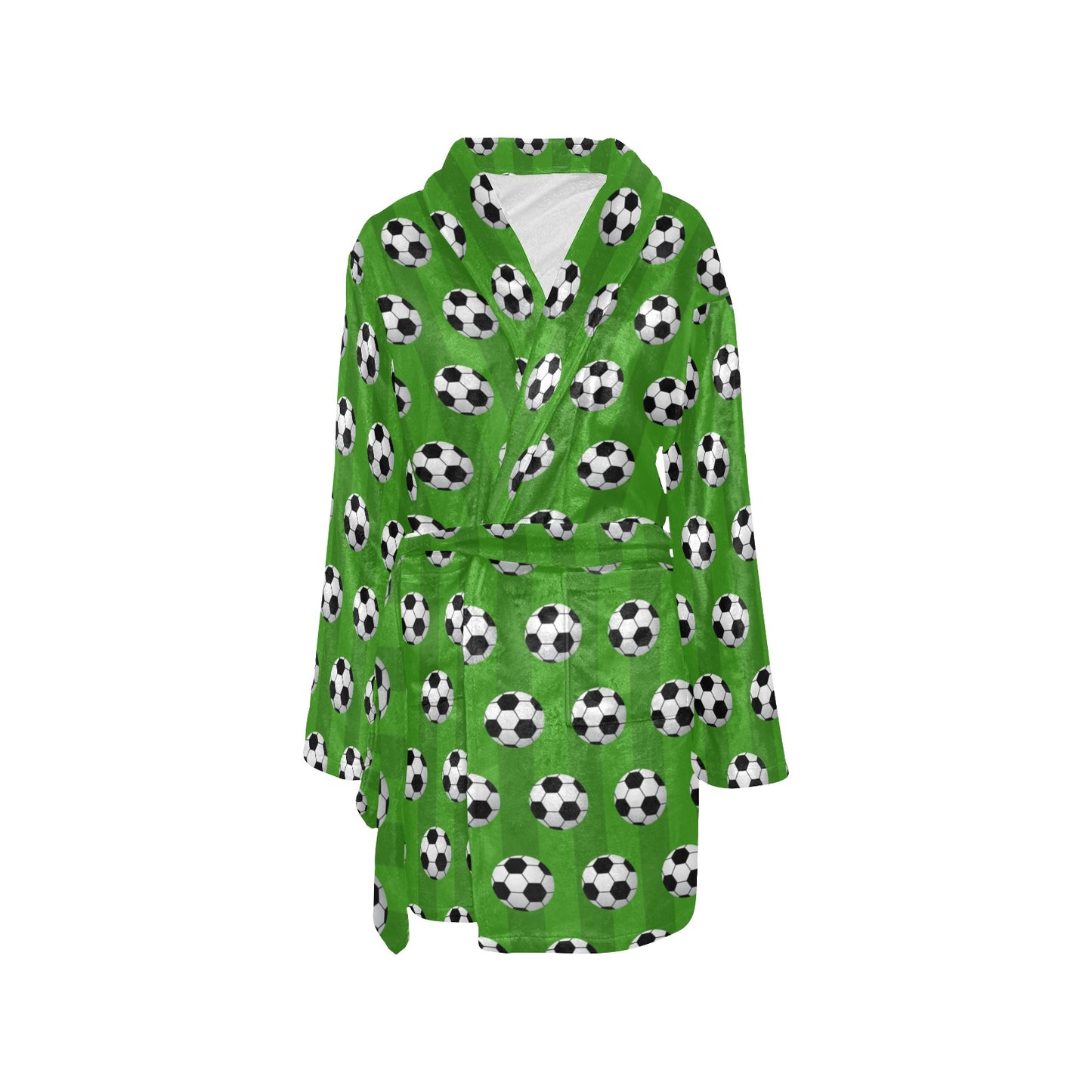 Soccer Ball Green Backgrpund Print Women's Fleece Robe