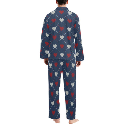 Heart Knit Pattern Print Design HE05 Men's Long Pajama Set
