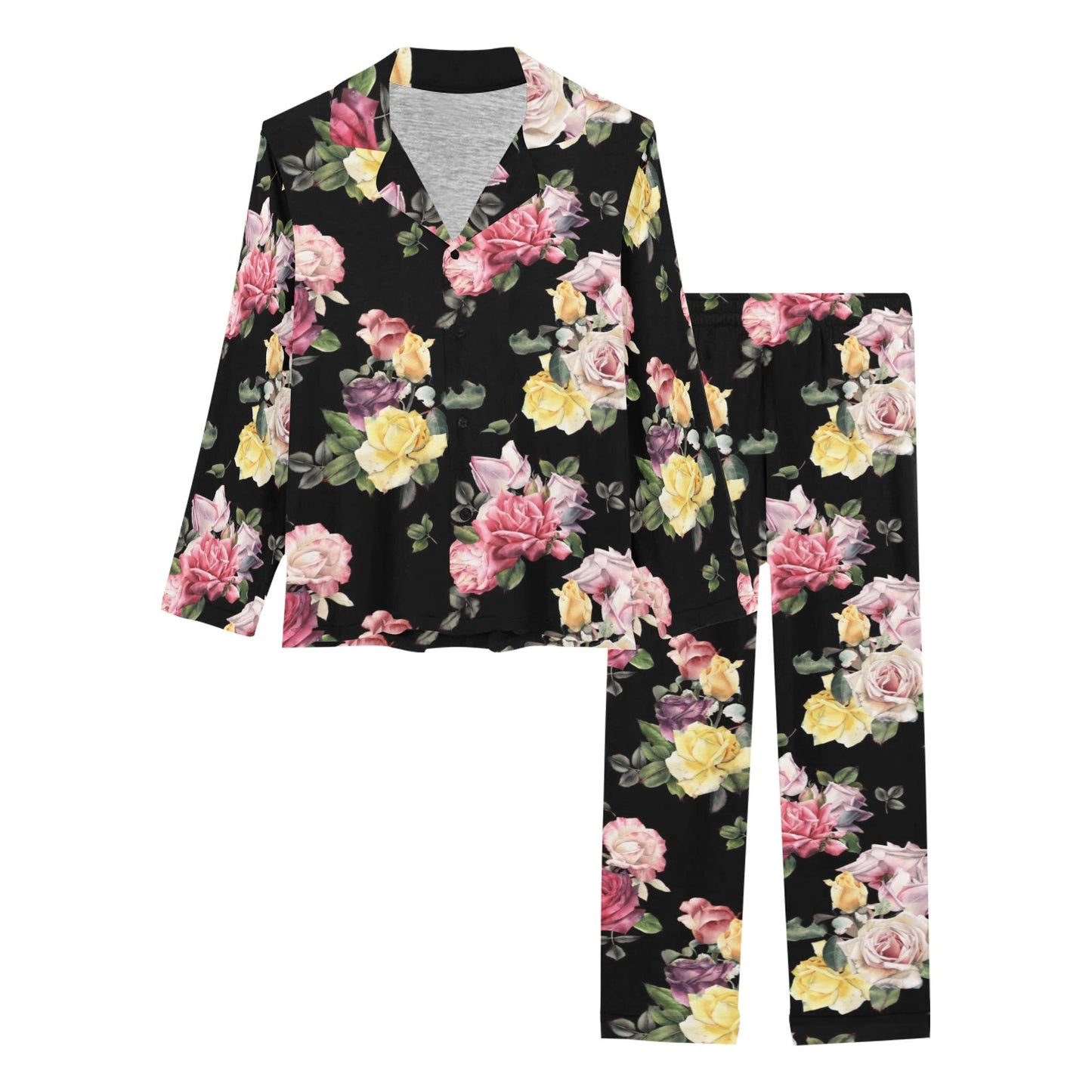 Rose Pattern Print Design RO010 Women's Long Pajama Set