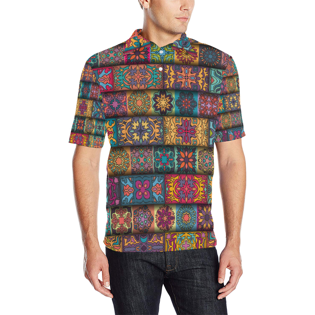 Mandala Style Design Print Men Polo Shirt