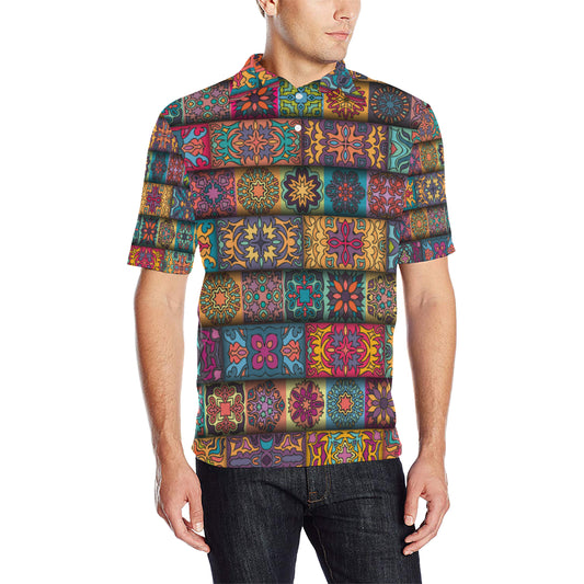 Mandala Style Design Print Men Polo Shirt