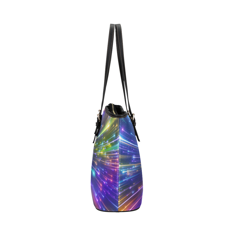 Celestial Rainbow Speed Light Leather Tote Bag