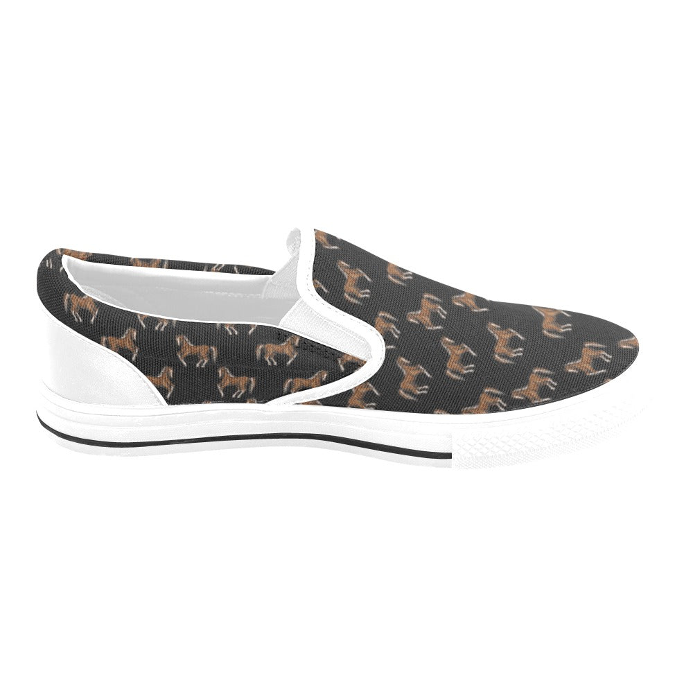 Horse Print Design LKS3010 White Slip Ons Canvas Women's Shoes