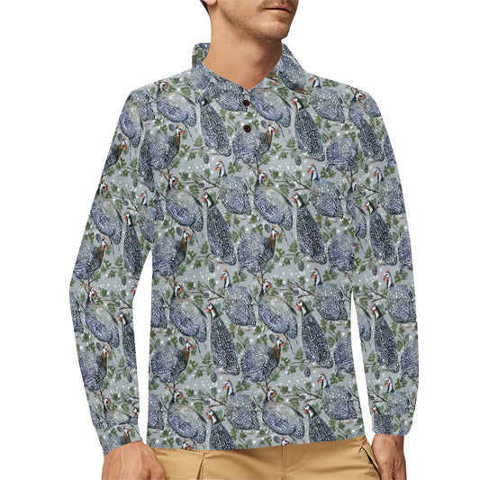 Guinea Fowl Print Design LKS402 Long Sleeve Polo Shirt For Men's