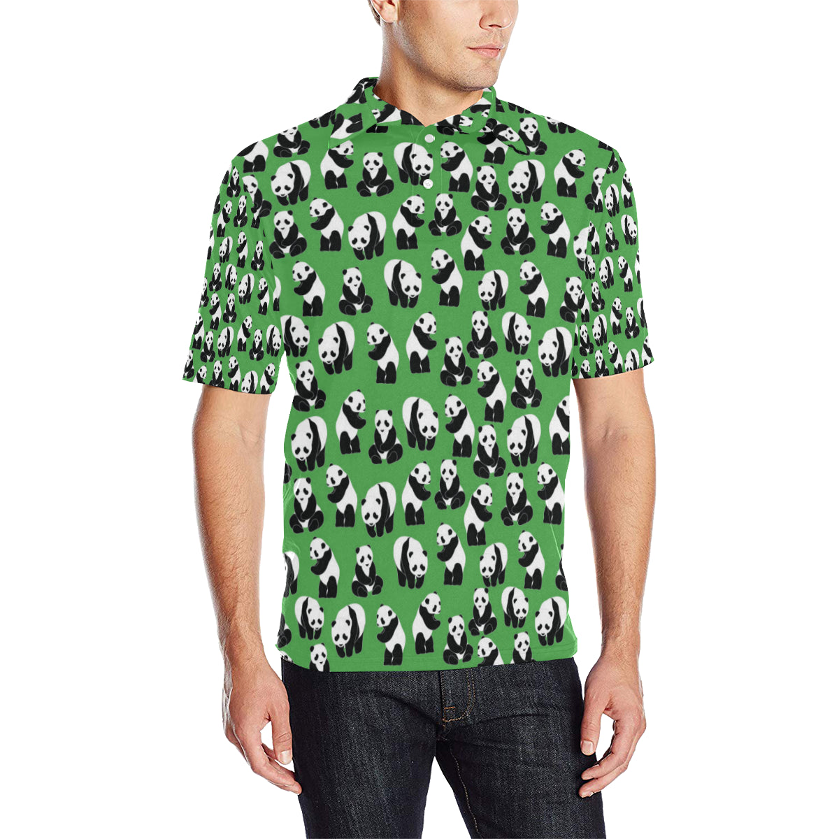 Panda Bear Pattern Themed Print Men Polo Shirt