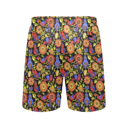 Steampunk Bird Design Themed Print Men's Swim Trunks Beach Shorts