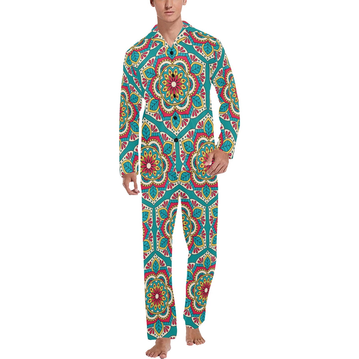 Mandala Pattern Print Design 03 Men's Long Pajama Set