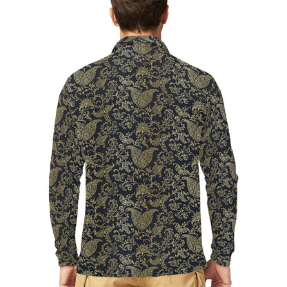 Brocade Pattern Print Design 04 Long Sleeve Polo Shirt For Men's