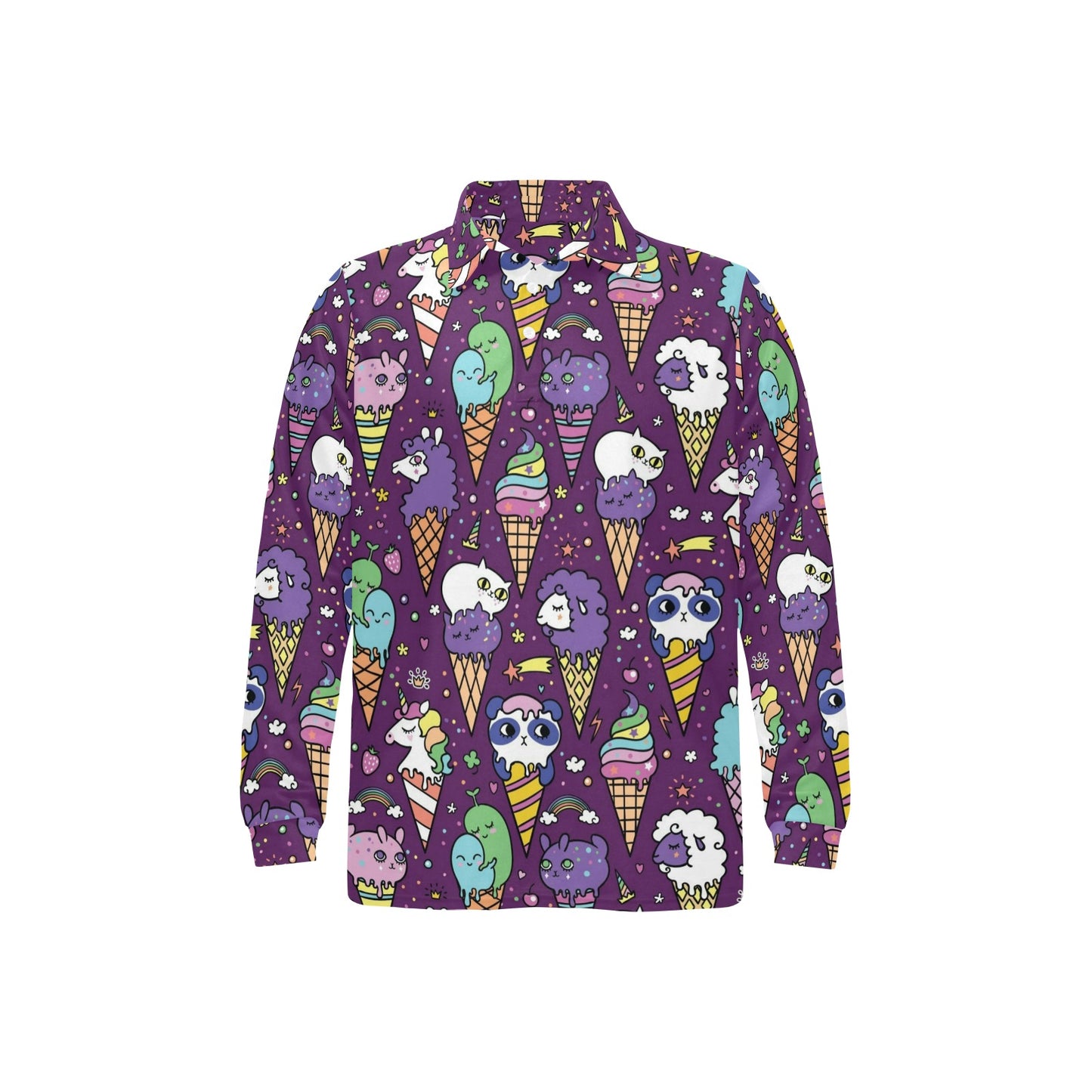 Ice Cream Pattern Print Design IC07 Long Sleeve Polo Shirt For Men's