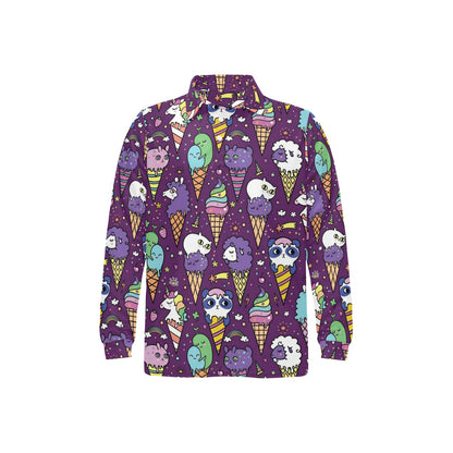 Ice Cream Pattern Print Design IC07 Long Sleeve Polo Shirt For Men's