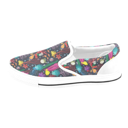Underwater Cute Print Design LKS303 White Slip Ons Canvas Women's Shoes