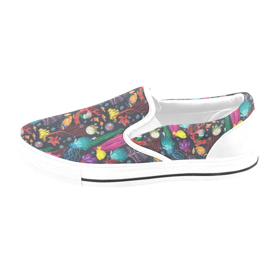Underwater Cute Print Design LKS303 White Slip Ons Canvas Women's Shoes