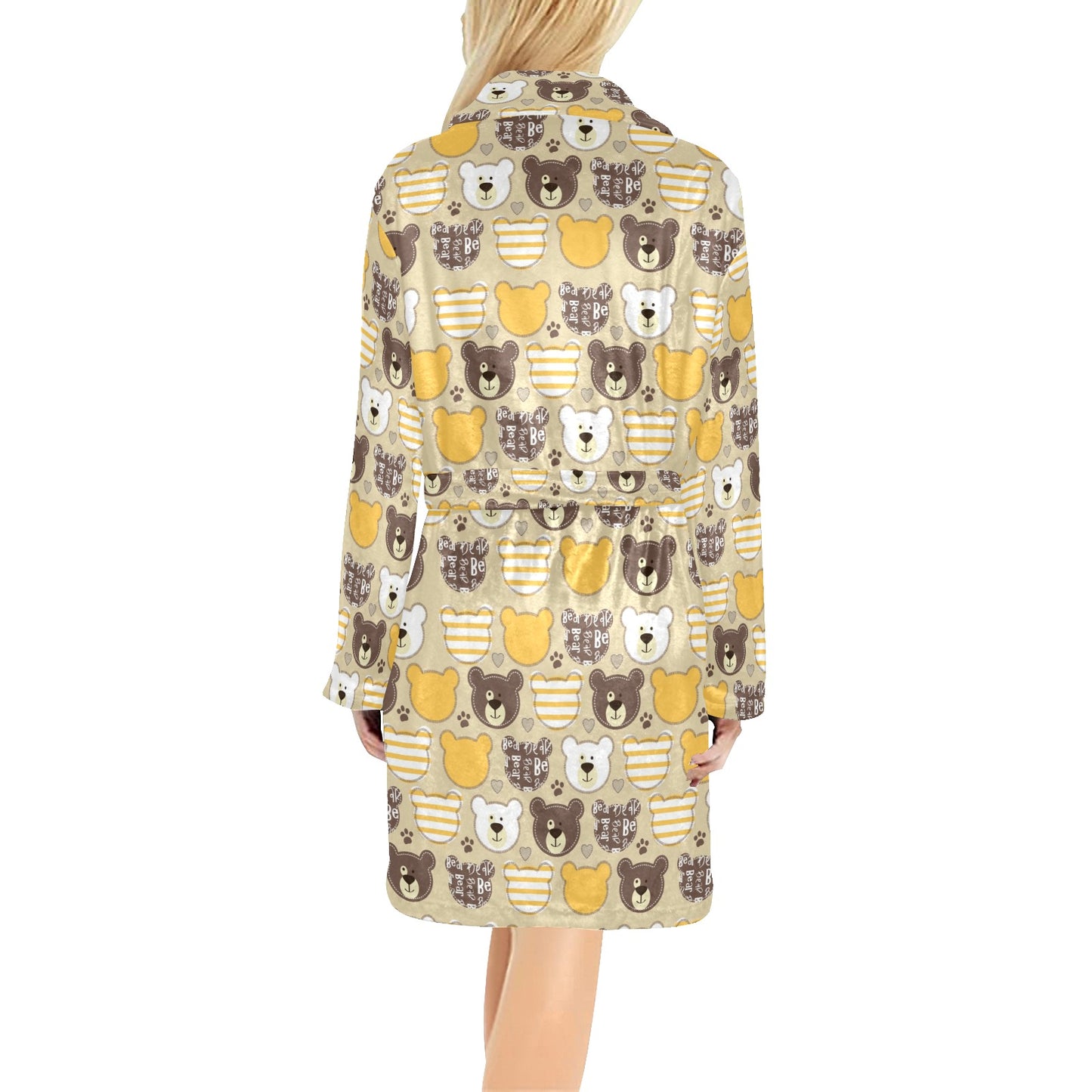 Bear PatchworkPattern Print Design 01 Women's Fleece Robe