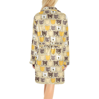 Bear PatchworkPattern Print Design 01 Women's Fleece Robe