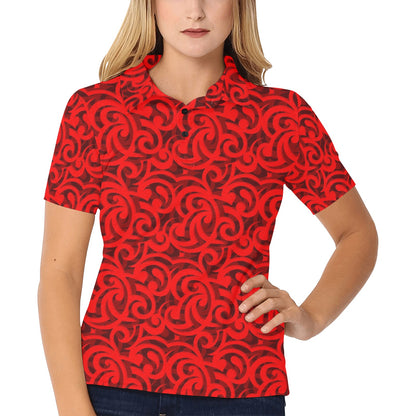 Maori Red Themed Design Print Women's Polo Shirt