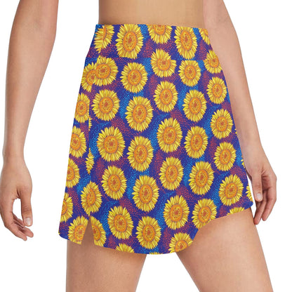 Sunflower Hand Drawn Style Print 17" Golf & Pickleball Skort with Pockets