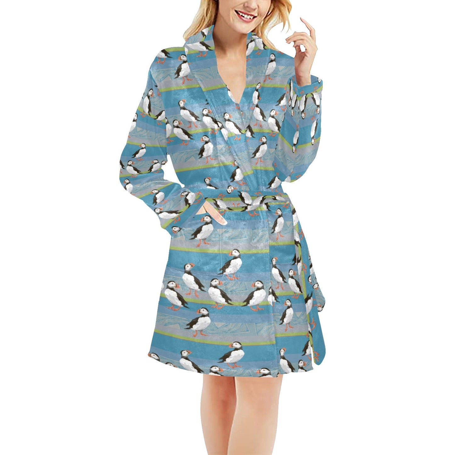 Puffin Pattern Print Design A01 Women's Fleece Robe