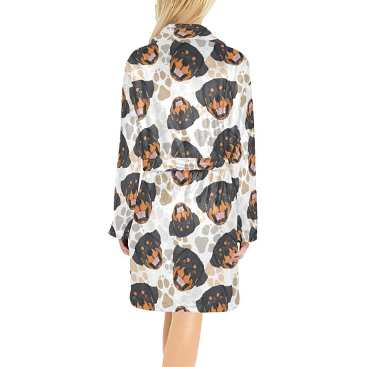 Rottweiler Pattern Print Design A03 Women's Fleece Robe