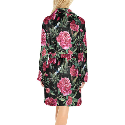 Peony Pattern Print Design PE04 Women's Fleece Robe