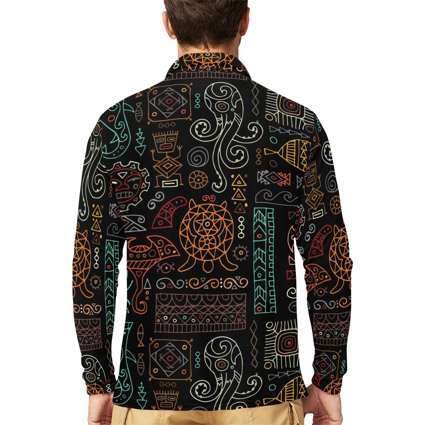 Polynesian Pattern Print Design A04 Long Sleeve Polo Shirt For Men's