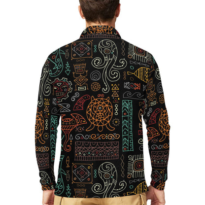 Polynesian Pattern Print Design A04 Long Sleeve Polo Shirt For Men's