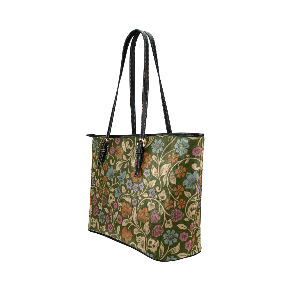 Floral Vintage Print Pattern Leather Tote Bag