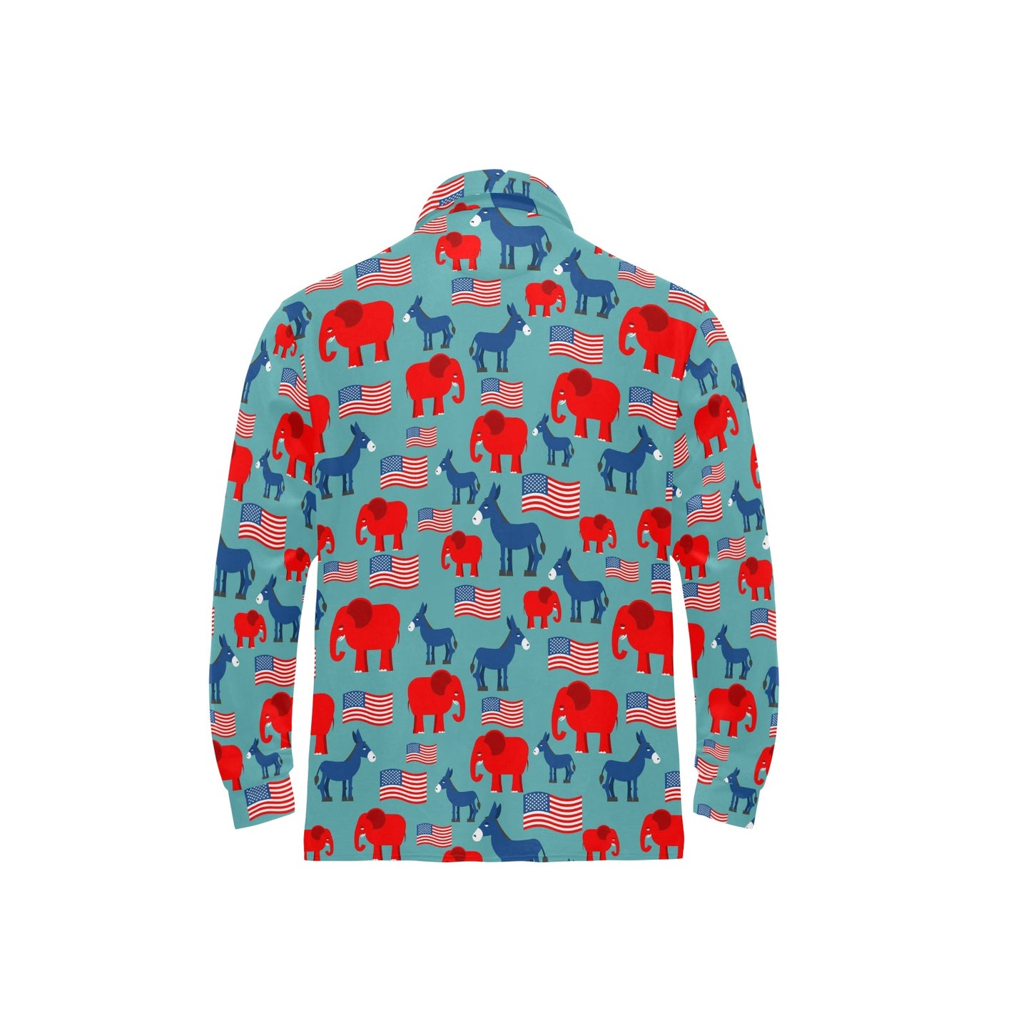 Donkey Red Elephant Pattern Print Design 03 Long Sleeve Polo Shirt For Men's