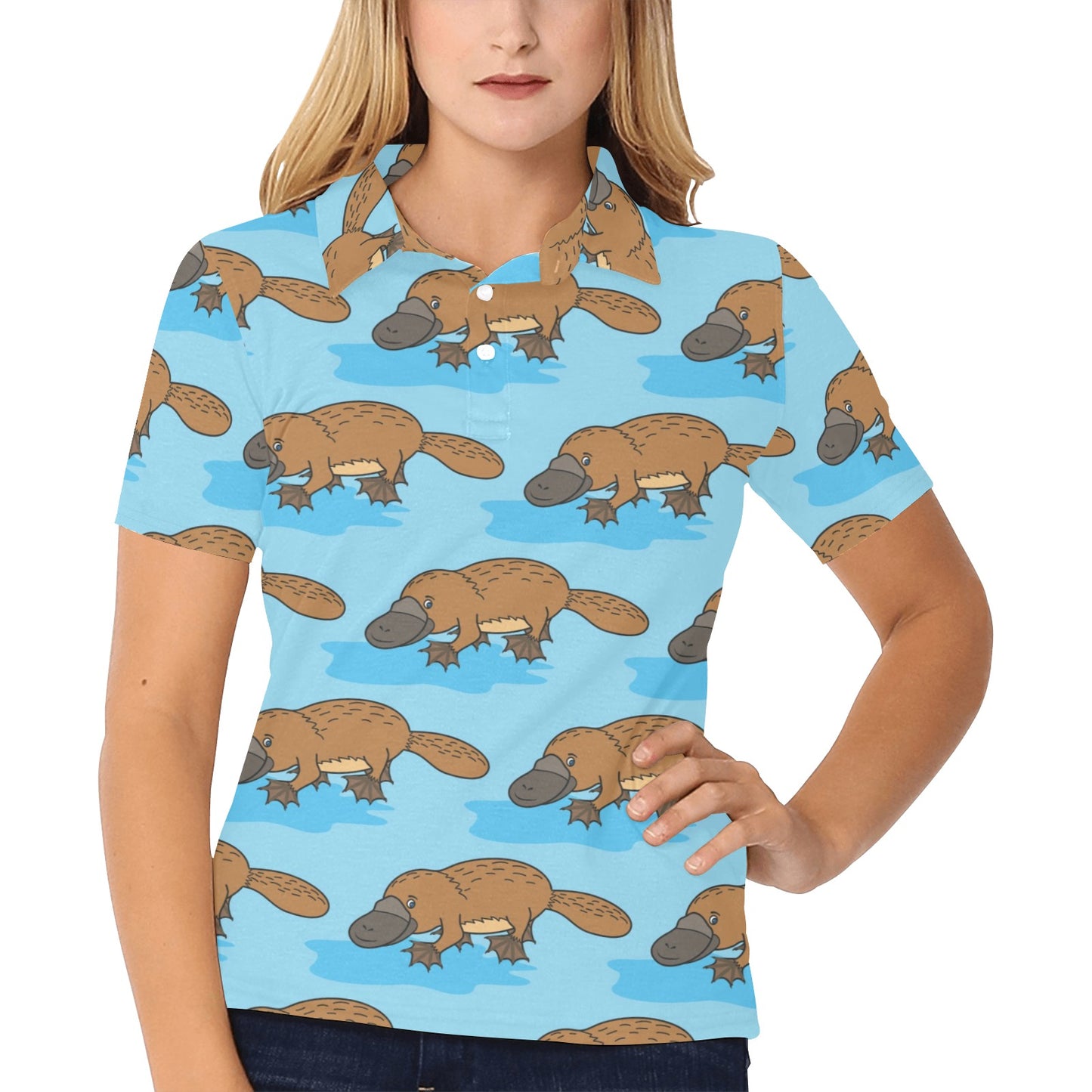 Platypus Pattern Print Design A02 Women's Polo Shirt